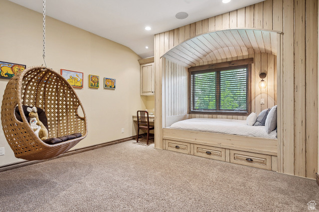 Carpeted bedroom featuring recessed lighting