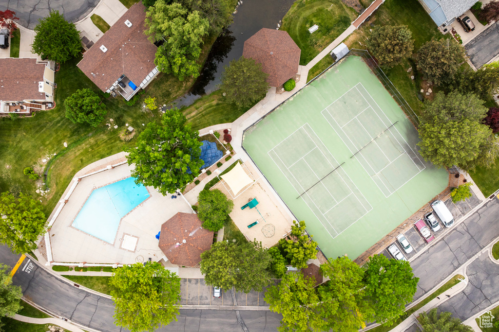 Aerial view of a pool area