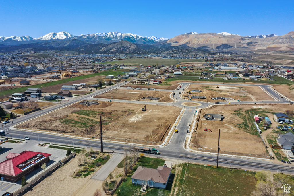 Drone / aerial view of a mountainous background