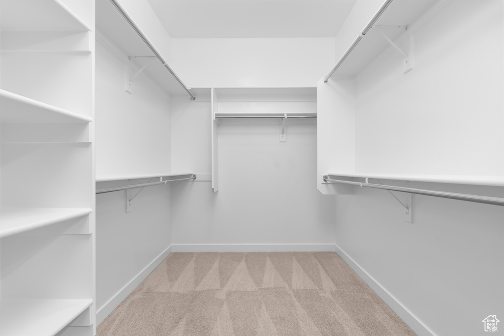 Spacious closet with light colored carpet