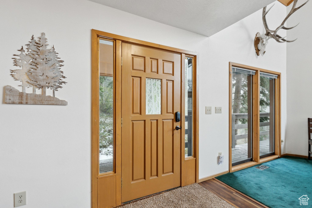 Foyer with healthy amount of natural light and baseboards