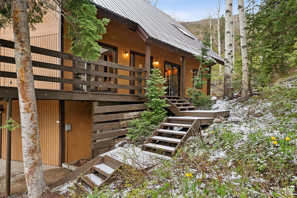Entrance to property with metal roof
