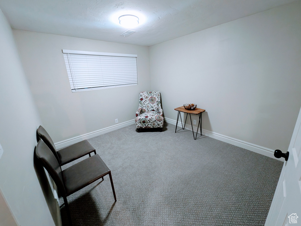 Sitting room with baseboards and carpet floors