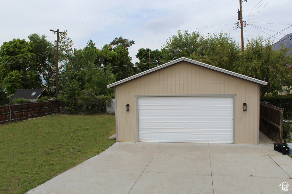 View of detached garage