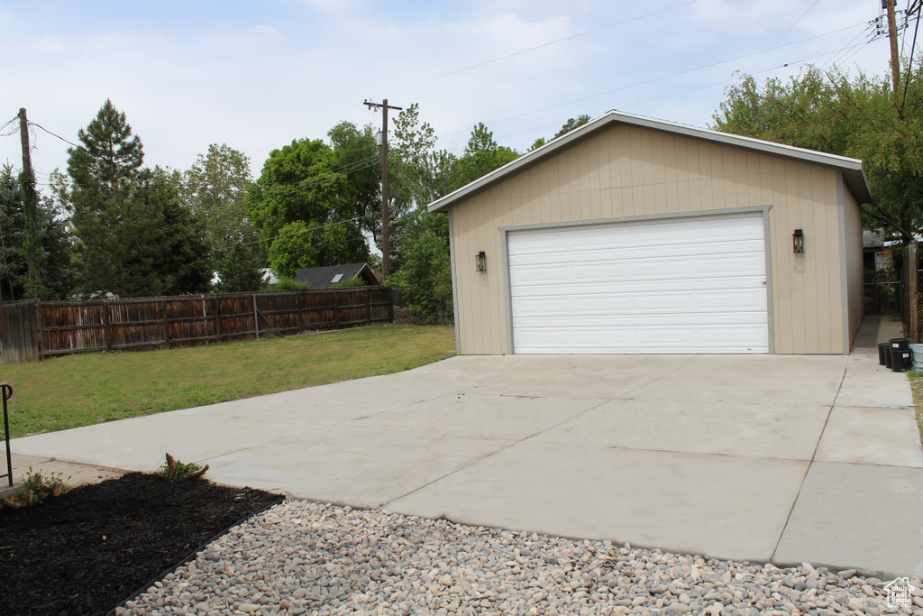 View of detached garage