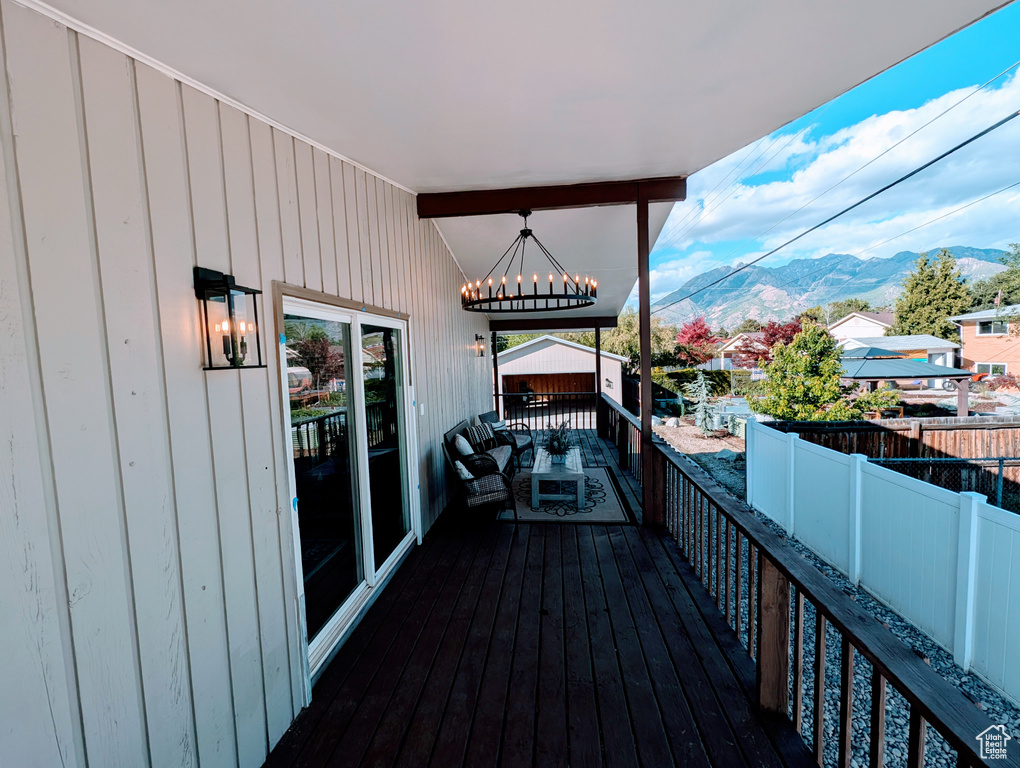Deck featuring a mountain view
