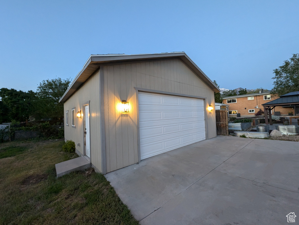 View of detached garage