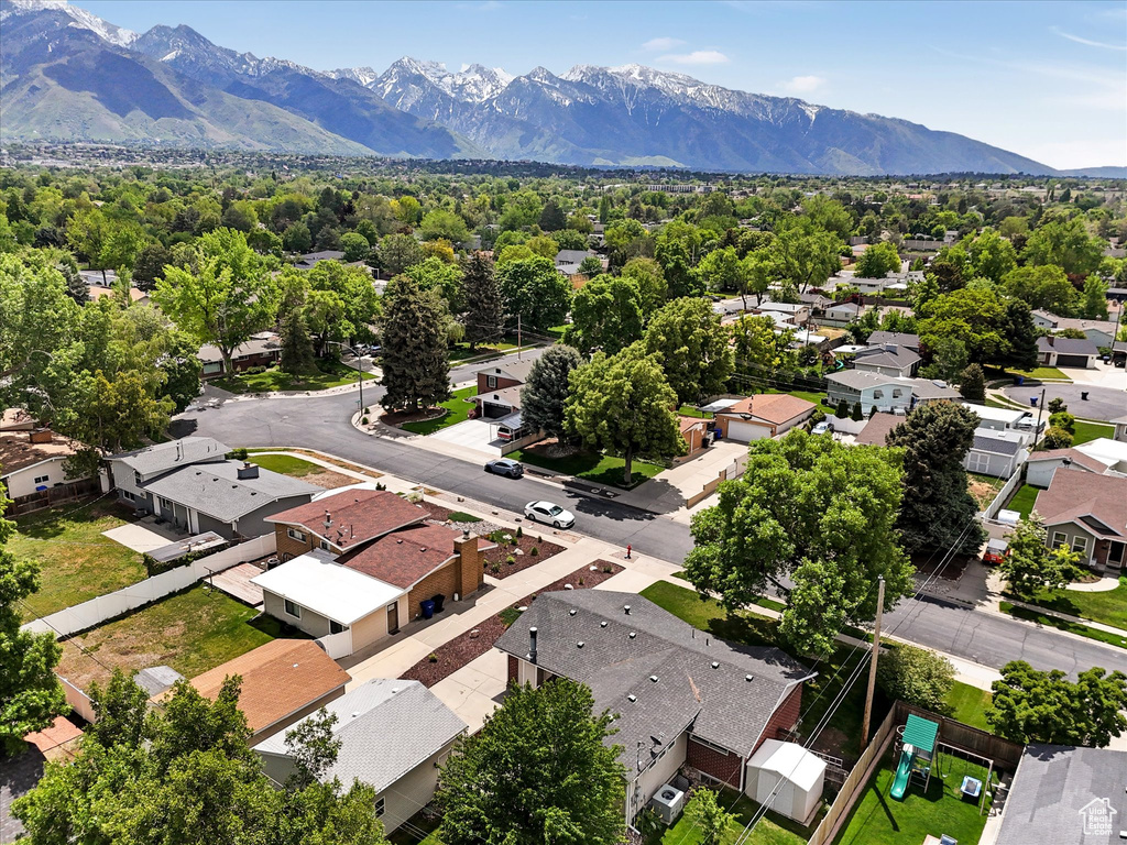 Aerial perspective of suburban area featuring mountains