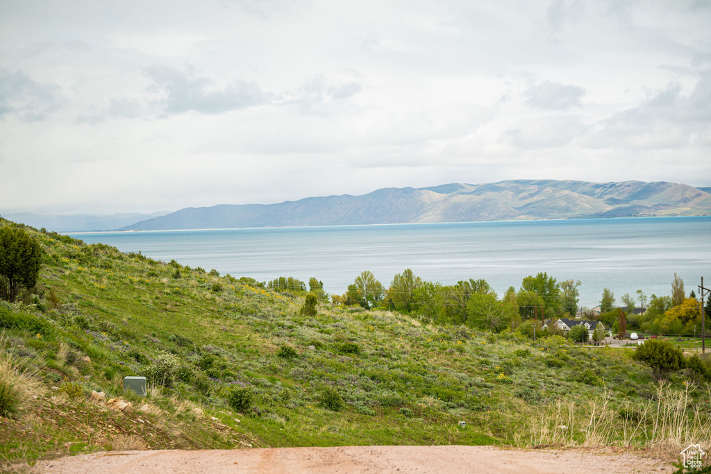 Mountain view featuring a large body of water