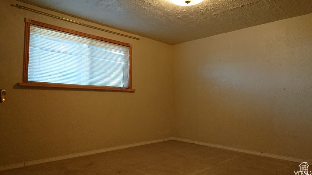 Spare room with baseboards, carpet flooring, and a textured ceiling