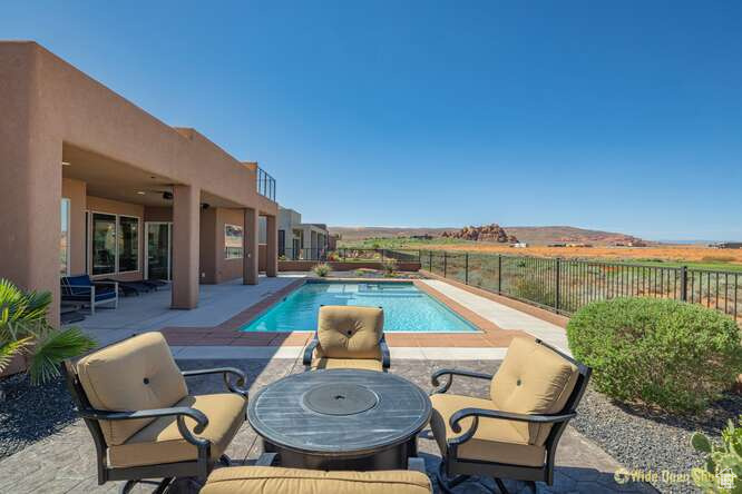 View of pool featuring a fenced backyard and a patio