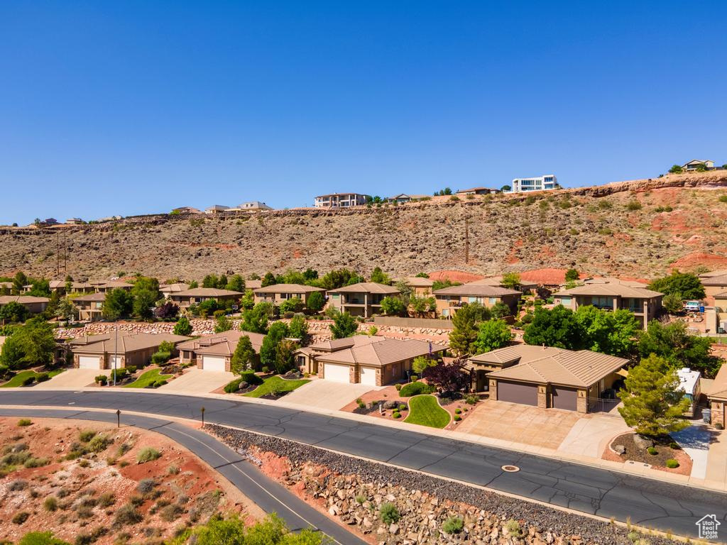 View of mountain background with nearby suburban area