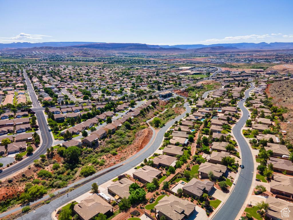 Aerial perspective of suburban area featuring mountains