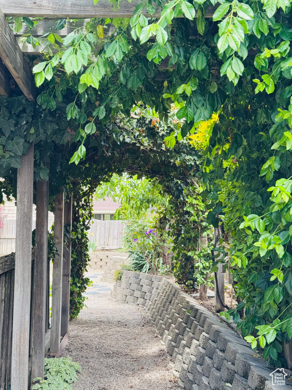 View of fenced backyard