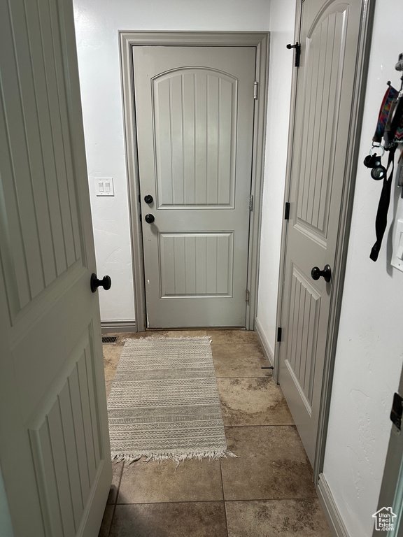 Interior space with light tile flooring
