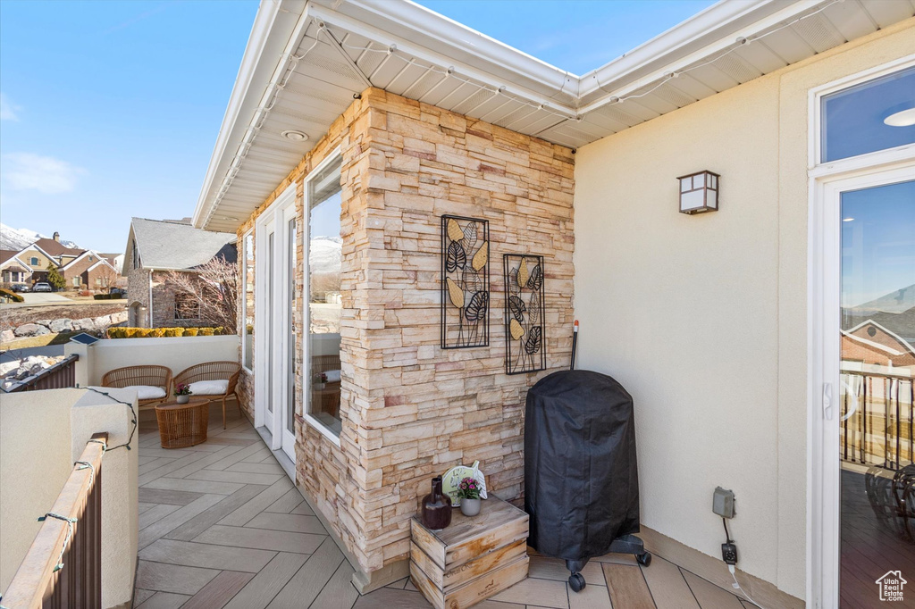 Wooden terrace with a grill