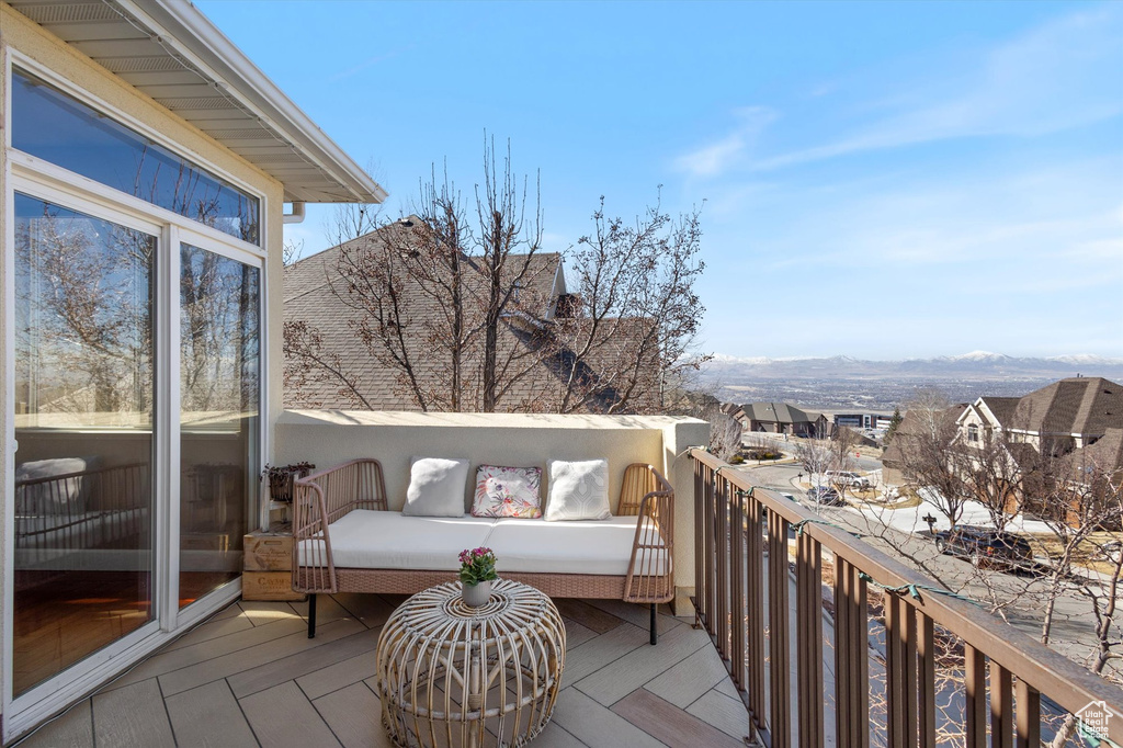 Balcony with a mountain view and outdoor lounge area