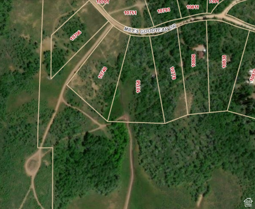 Aerial overview of property's location featuring property parcel outlined