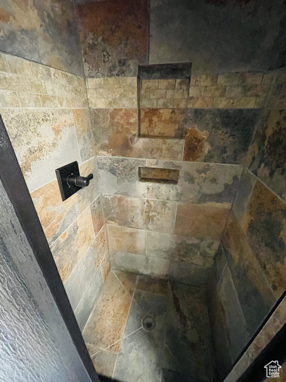 Bathroom view of tiled shower