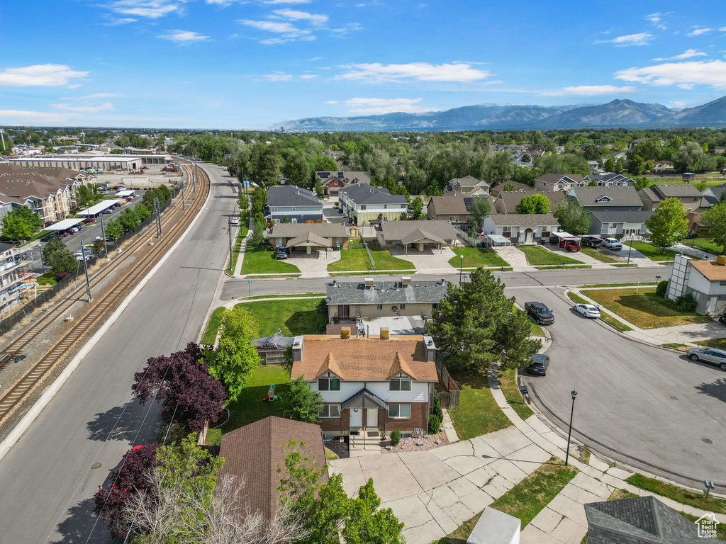 Aerial perspective of suburban area featuring mountains