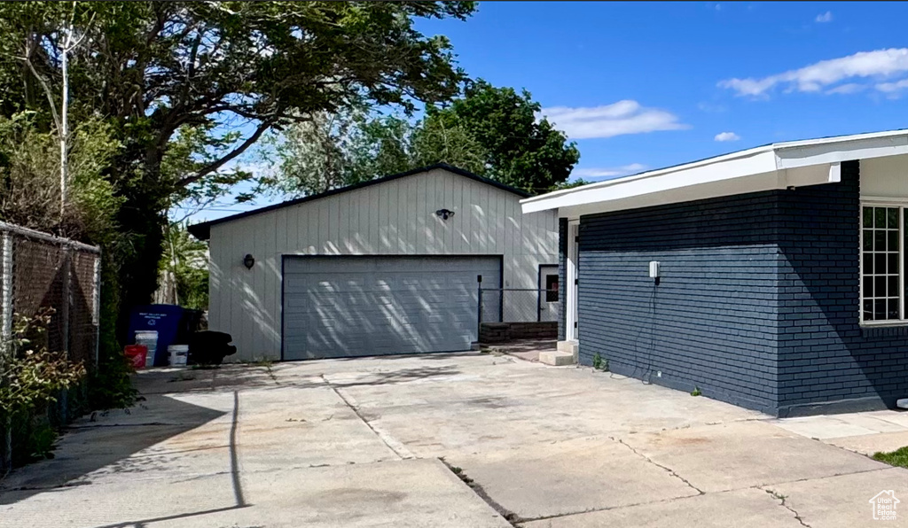 View of detached garage