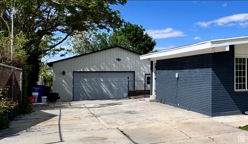 View of detached garage