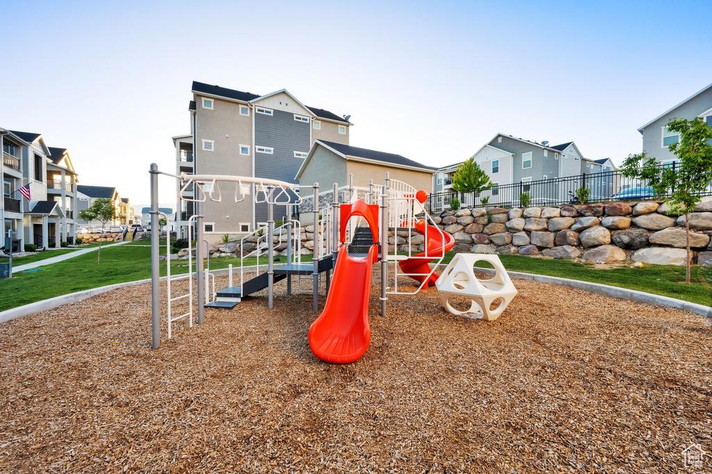 Community play area with a residential view