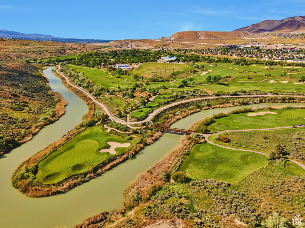 Aerial overview of property\\\'s location with a water and mountain view and a golf course