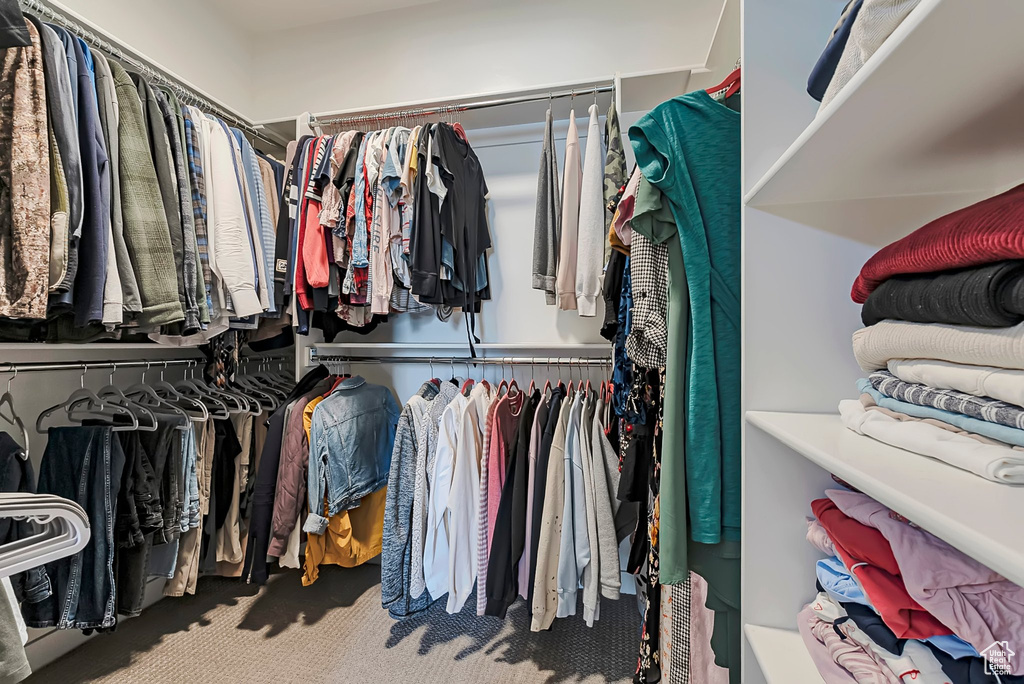 Spacious closet with carpet floors