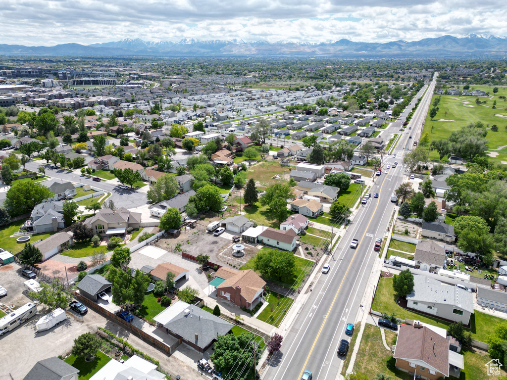 Aerial perspective of suburban area featuring mountains