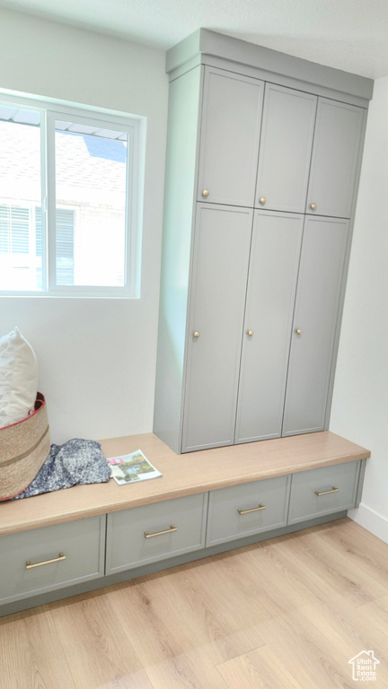 Mudroom with light wood-style floors