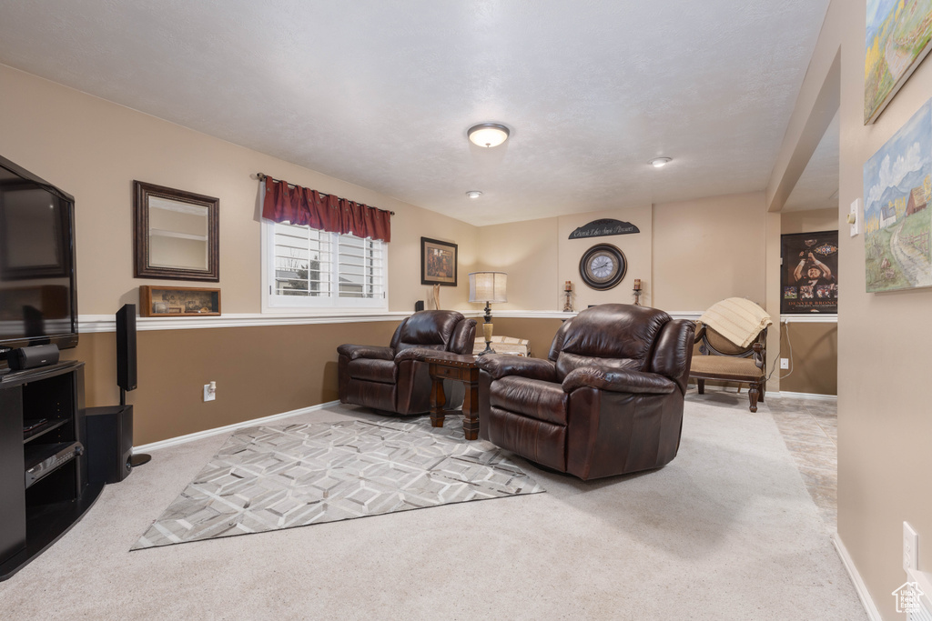 Living room featuring carpet floors and baseboards