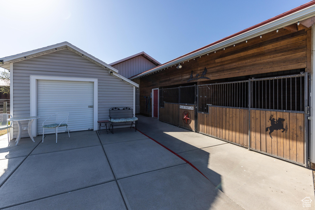 View of horse barn