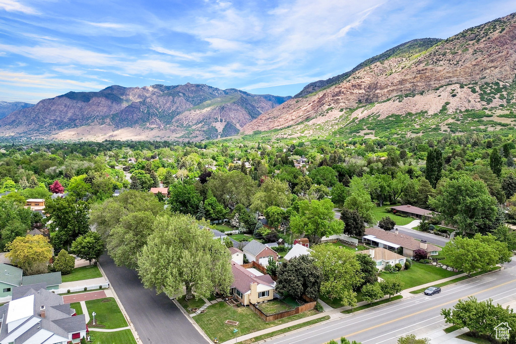 View of mountain background featuring nearby suburban area