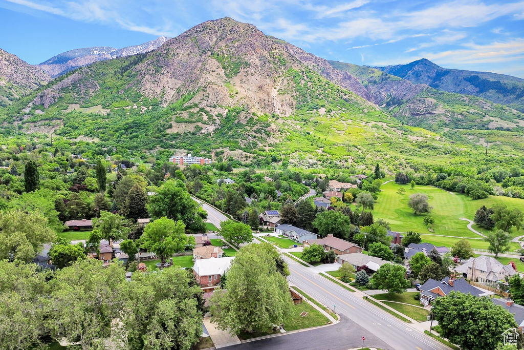 Bird\'s eye view of a mountain backdrop