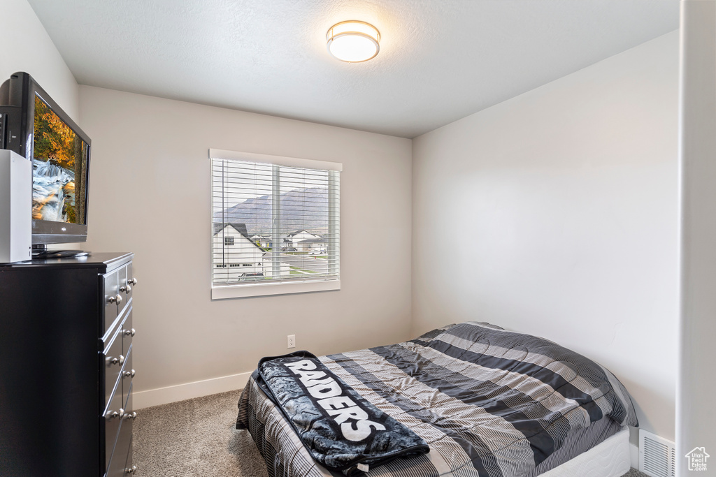 Bedroom with carpet flooring and baseboards