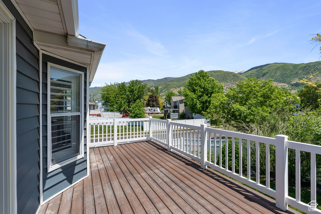 Wooden terrace with a mountain view
