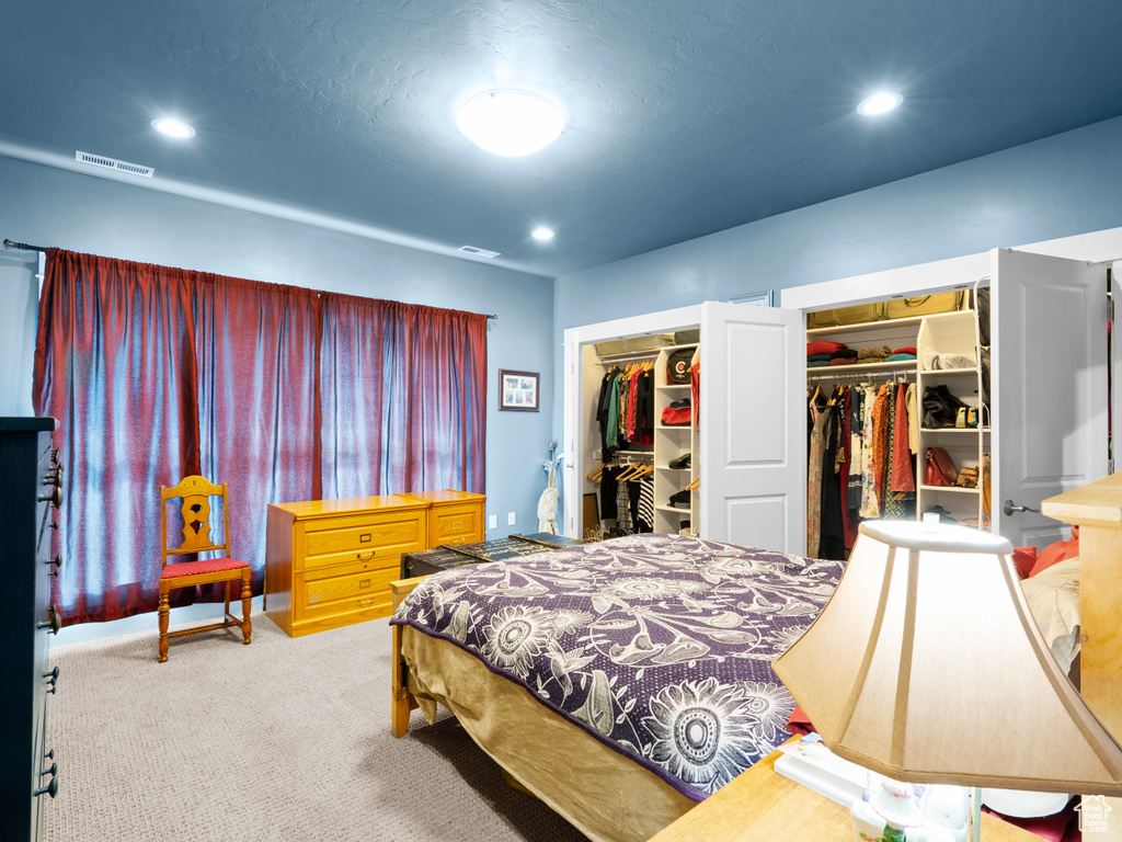 Bedroom with carpet and recessed lighting