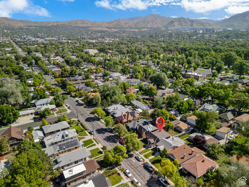Drone / aerial view of a mountainous background