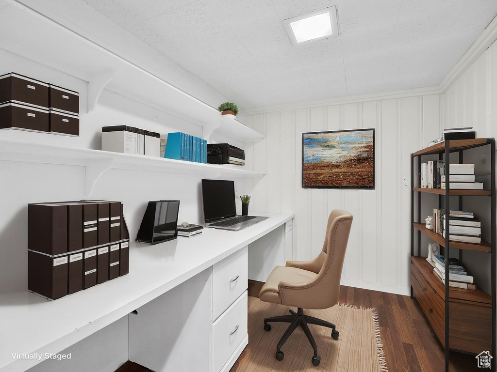 Office space featuring dark wood finished floors