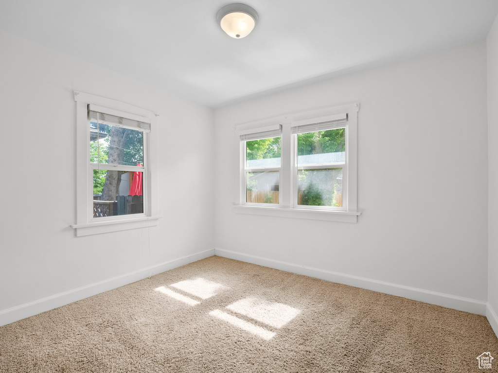 Spare room featuring plenty of natural light, carpet flooring, and baseboards