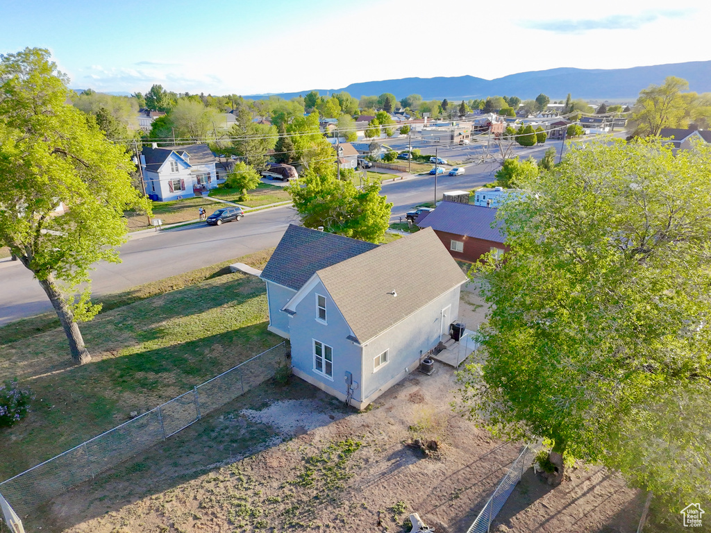 Aerial perspective of suburban area with mountains