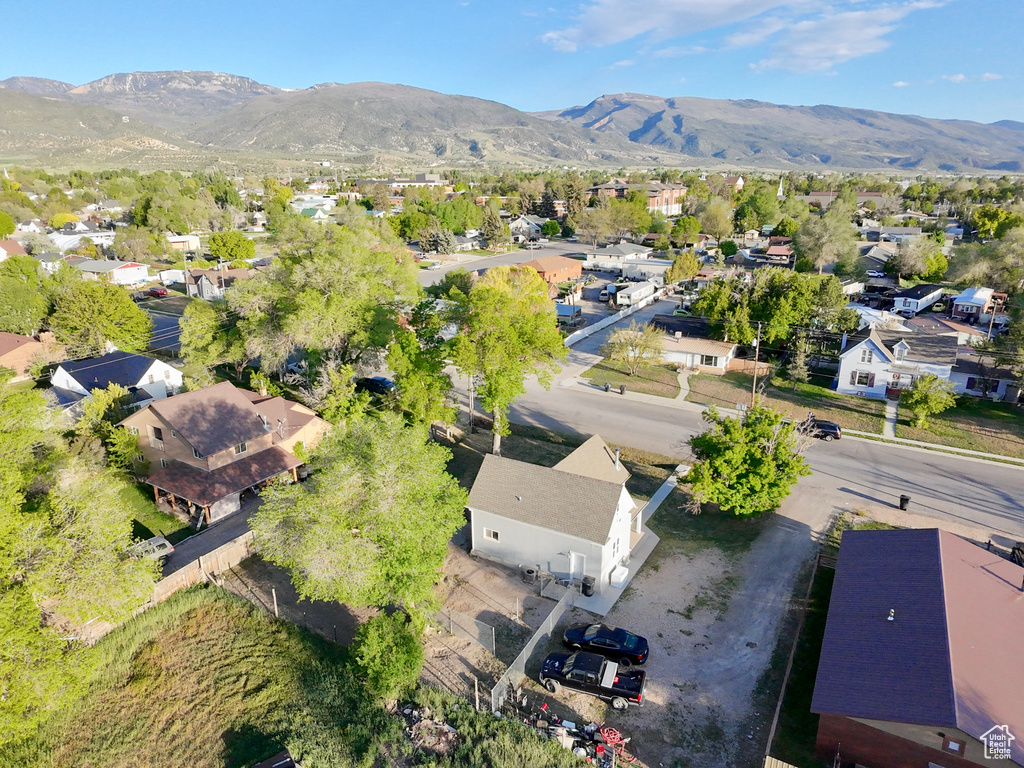 Aerial perspective of suburban area featuring mountains