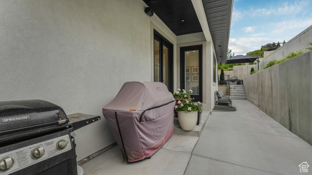 View of patio featuring grilling area