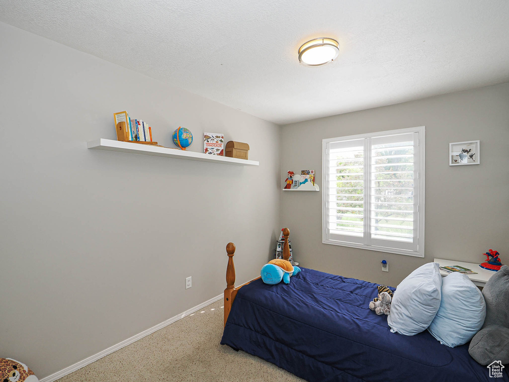 Bedroom with carpet flooring and baseboards