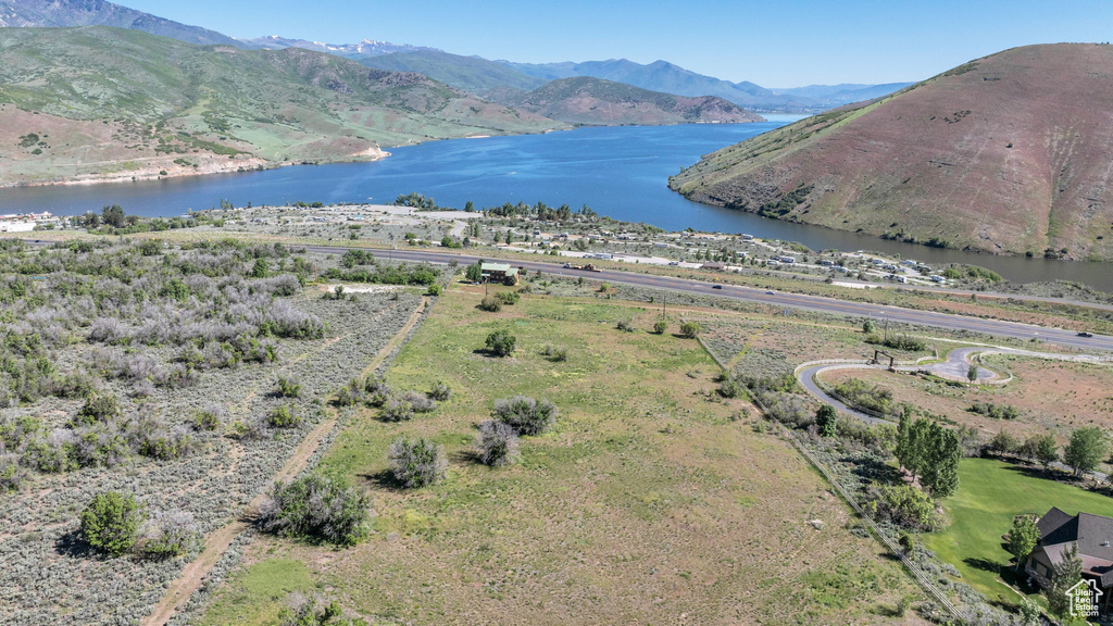 Drone / aerial view of a water and mountain view