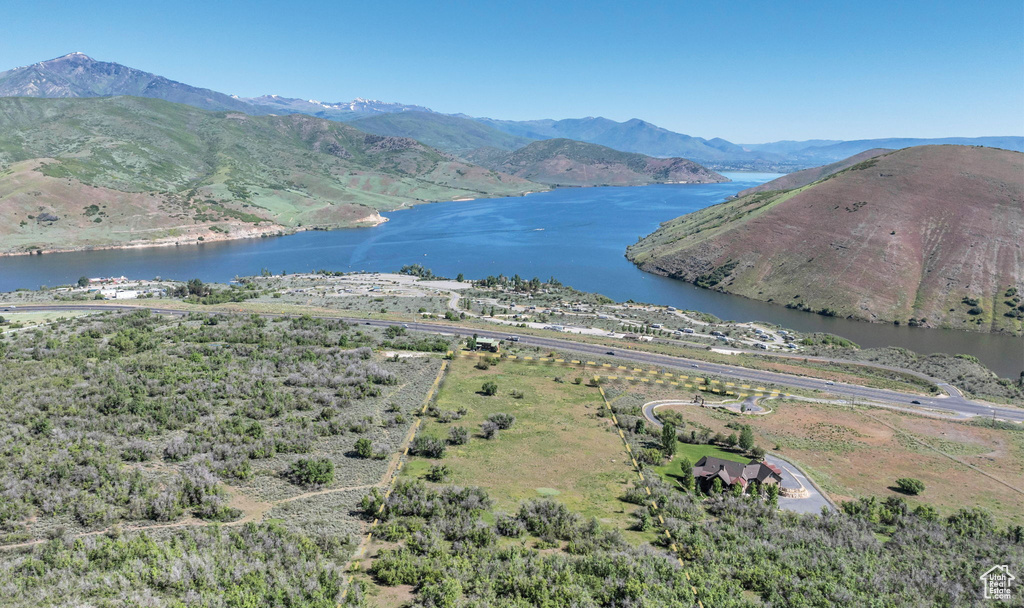 Drone / aerial view of a water and mountain view