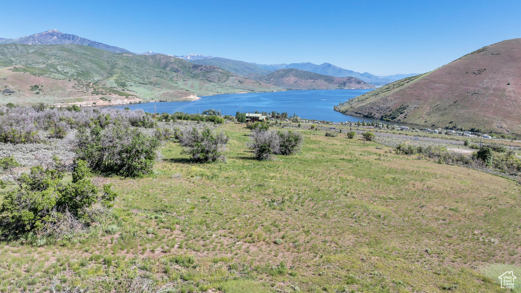 View of mountain background featuring a large body of water