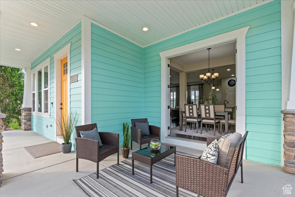 View of patio / terrace with an outdoor living space and a porch