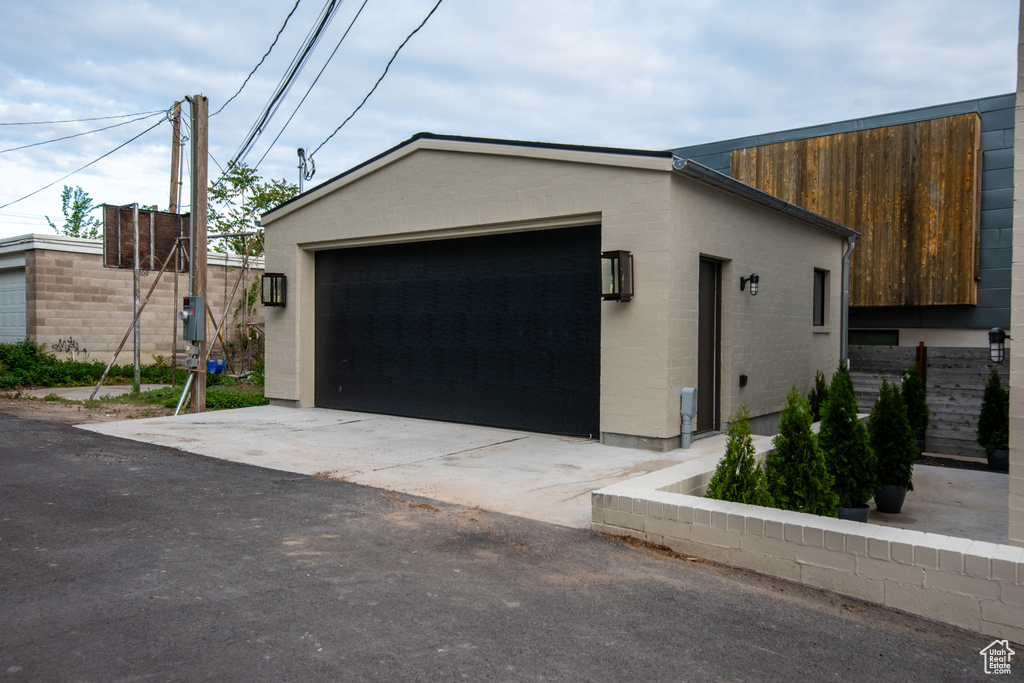 View of detached garage